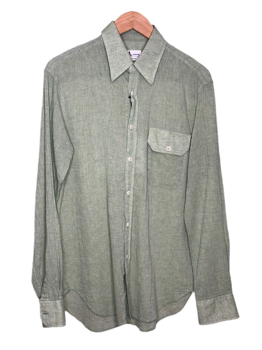 One Pocket Shirt Green Cotton Linen