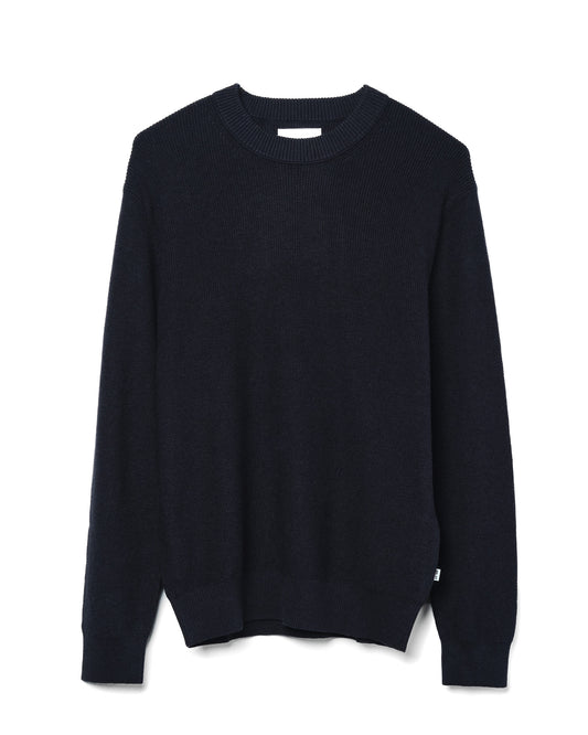 Hope Rib Crew Neck Knit Cotton Blend Navy Melange