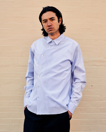 Asymmetrical Light Blue Button Front Shirt
