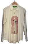 Stuffed Animal Print Dress Shirt Beige Pink Dog