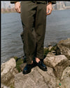 Garment Dyed Twisted Seam Trouser Dark Olive Tencel Linen Cotton