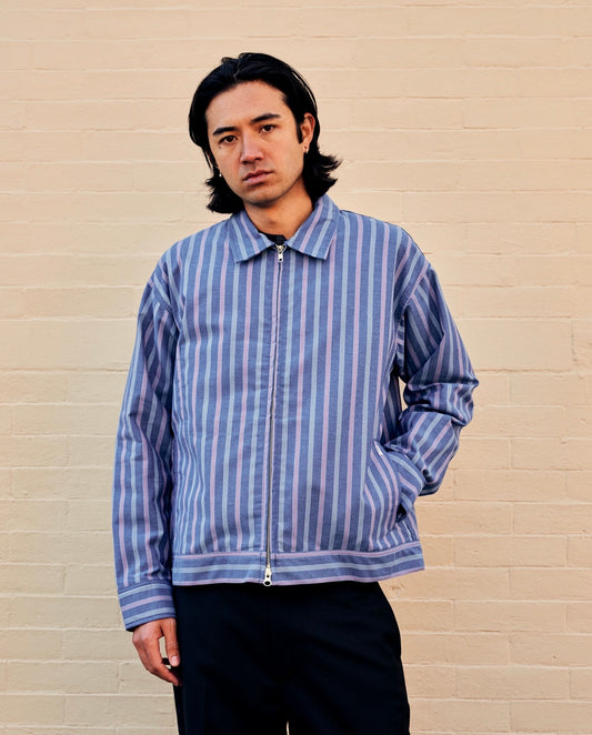 Station Jacket Blue Cotton Stripe Jacquard Oxford Cloth