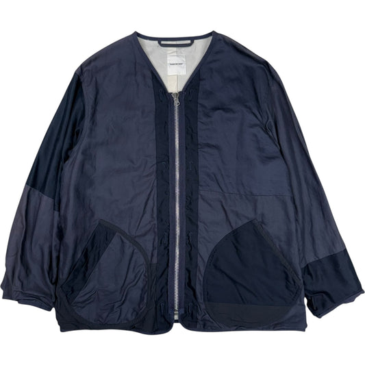 Multi Fabric Patchwork Liner Jacket Navy Cotton Blend