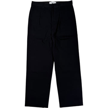 Wide Pleated Suit Trouser Black Cotton