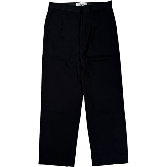 Wide Pleated Suit Trouser Black Cotton