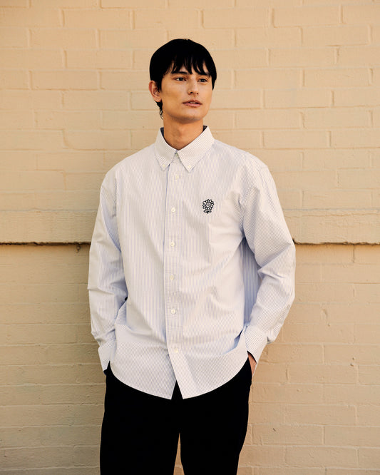 Button Down Logo Oxford Blue Stripe