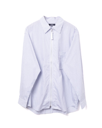 Zip Front Shirt Cotton White Navy