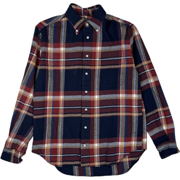 Navy Red Brushed Cotton One Pocket Check Shirt