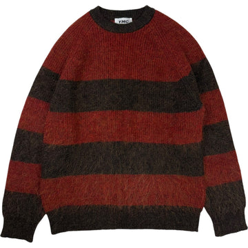 Suedehead Stripe Crew Knit Sweater Red Brown
