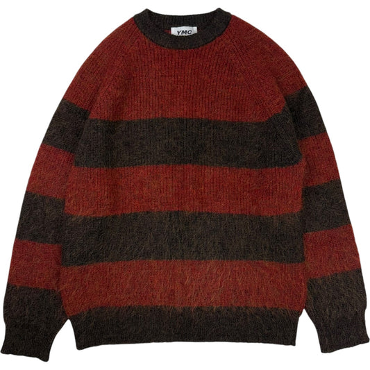 Suedehead Stripe Crew Knit Sweater Red Brown