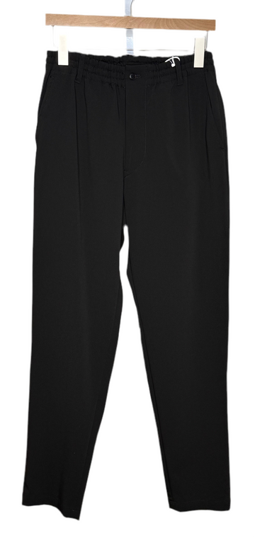 Twill Tapered Loose Fit Pants Black Polyester Rayon