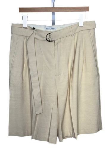 Marshall Double Pleated Belted Wide Leg Short Textured Cream