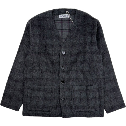 Fuzz Plum Check Hairy Wool Cardigan