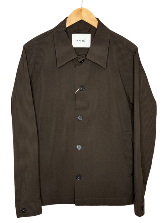 Zander Brown Stripe Poly Overshirt Seersucker
