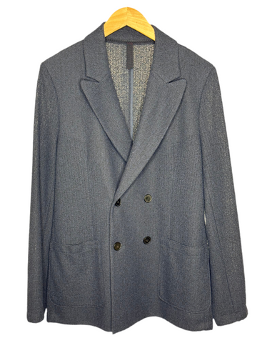 Double Breasted Peak Lapel Blazer Bicolour Frise Blue Black