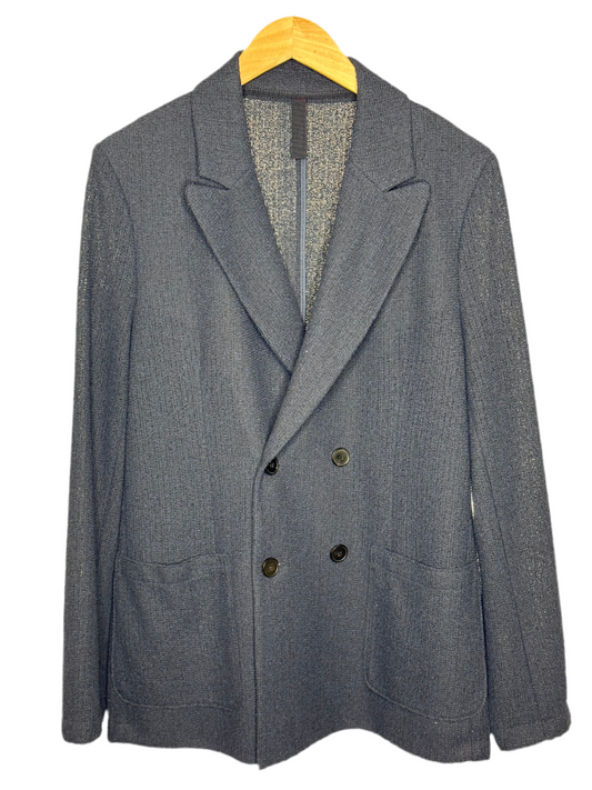 Double Breasted Peak Lapel Blazer Bicolour Frise Blue Black