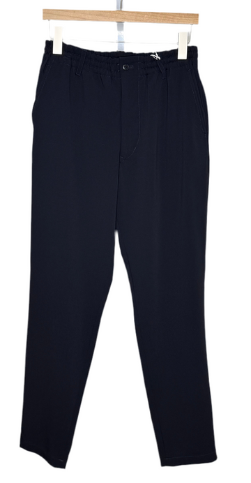 Twill Tapered Loose Fit Pants Navy Polyester Rayon