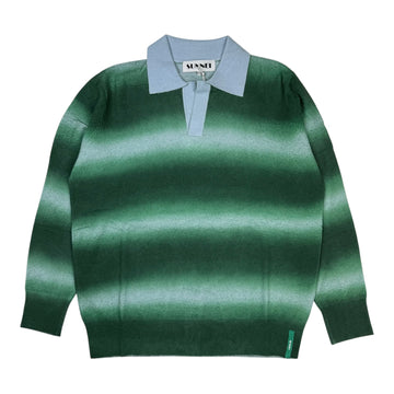 Striped Knit Long Sleeve Polo Green Blue