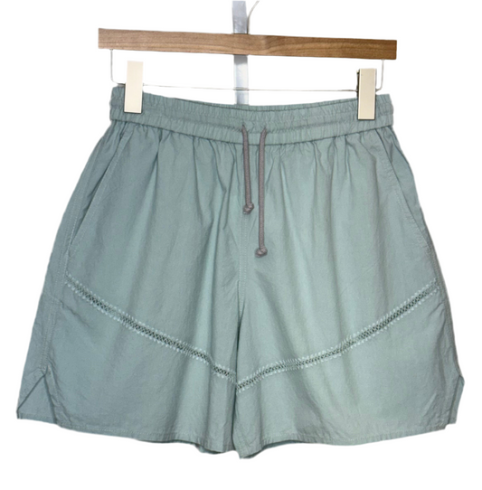Crochet Vent Drawstring Shorts Cotton Broadcloth Sea Blue