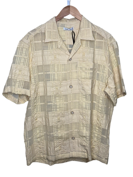 Ture Short Sleeve Camp Shirt Beige Sheer Check