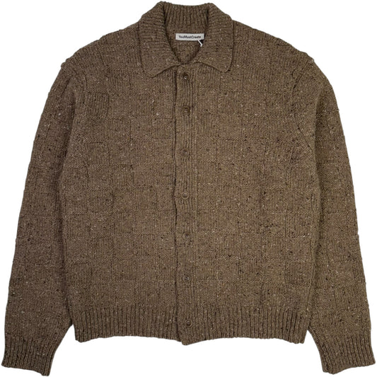 Rat Pack Cardigan Checkerboard Knit Taupe