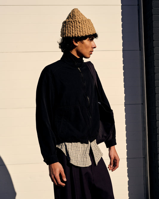 Chunky Beanie Slub Beige Wool