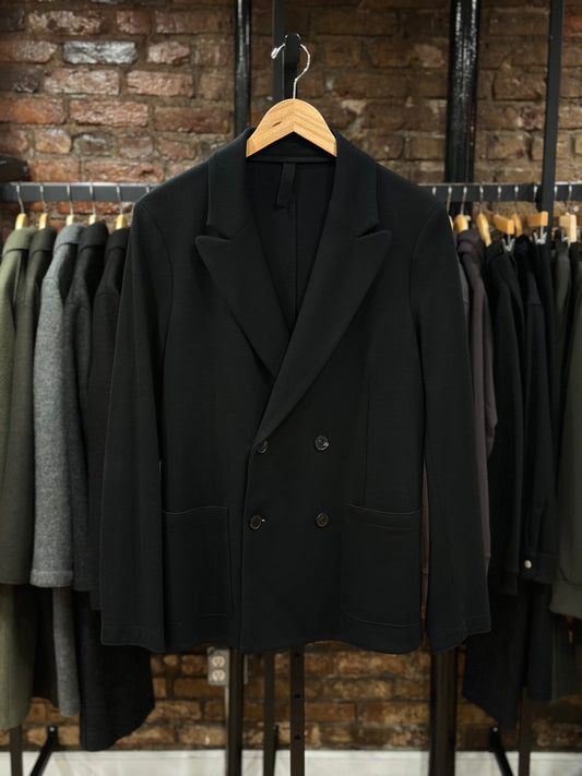 Double Breasted Peak Lapel Blazer Superfine Merino Black