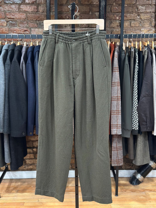 Serge Tumbler Single Pleated Wide Easy Pants Olive Wool