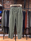 Back Satin Single Pleated Wide Pants Olive Cotton Linen