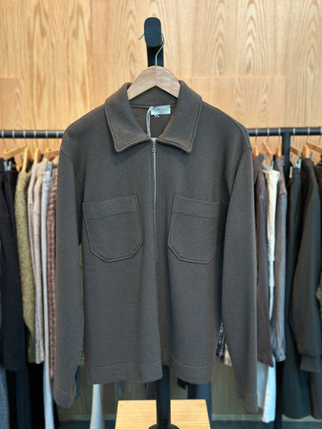 Brown Two Pocket Overshirt Wool Zip Front