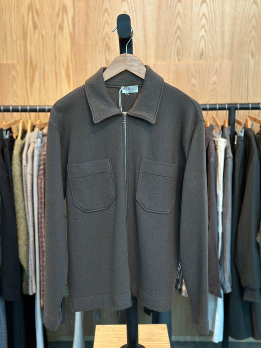 Brown Two Pocket Overshirt Wool Zip Front