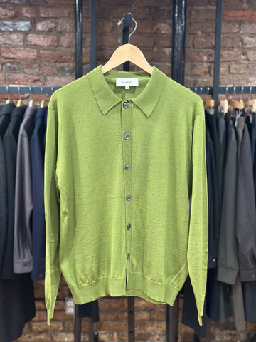 Button Down Polo Green Wool Silk Blend