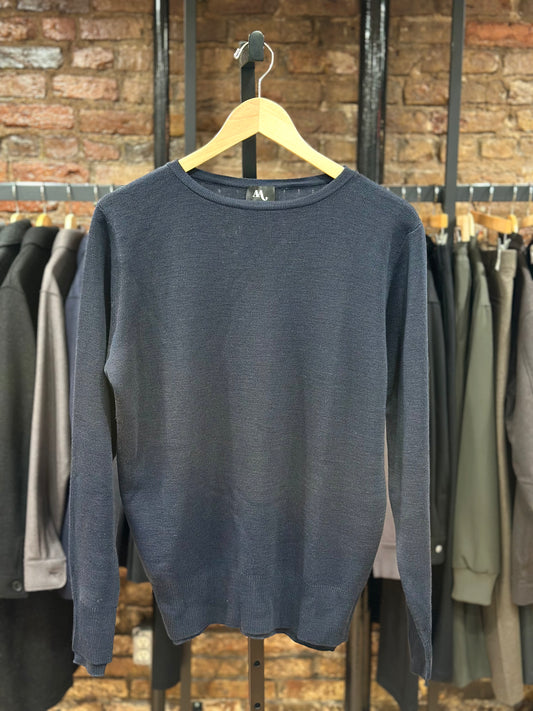 Aappio Navy Round Neck Wool Acrylic Blend Sweater