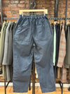 Back Satin Single Pleated Wide Pants Navy Cotton Linen