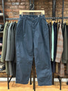 Back Satin Single Pleated Wide Pants Navy Cotton Linen