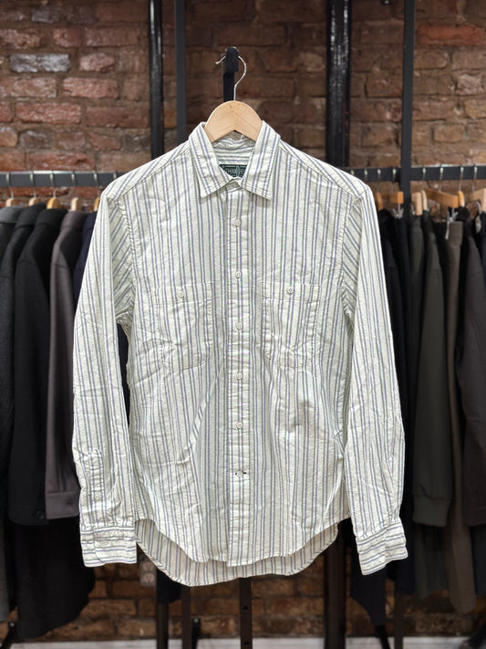 Two Pocket Button Front Shirt Green Blue Stripe
