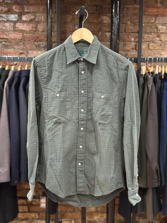 One Pocket Green Waffle Dobby Button Front Shirt