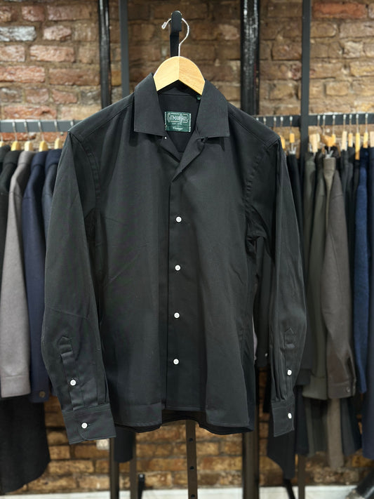 Black Camp Collar Button Front Shirt
