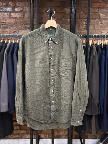One Pocket Green Brushed Button Front Shirt