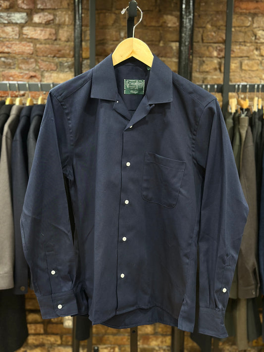 Navy Camp Collar Button Front Shirt One Pocket