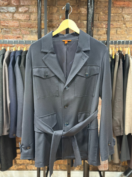 Bastran Belted Wool Coat Navy