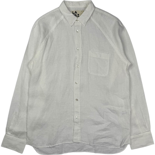 Mirra Off White Linen Raglan Long Sleeve Shirt