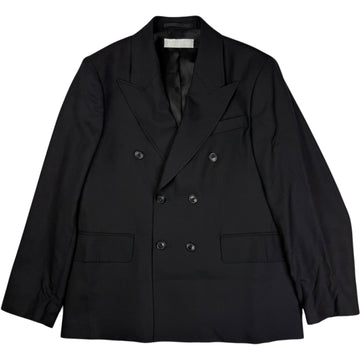 Unconstructed Double Breasted Blazer Black Panama Wool
