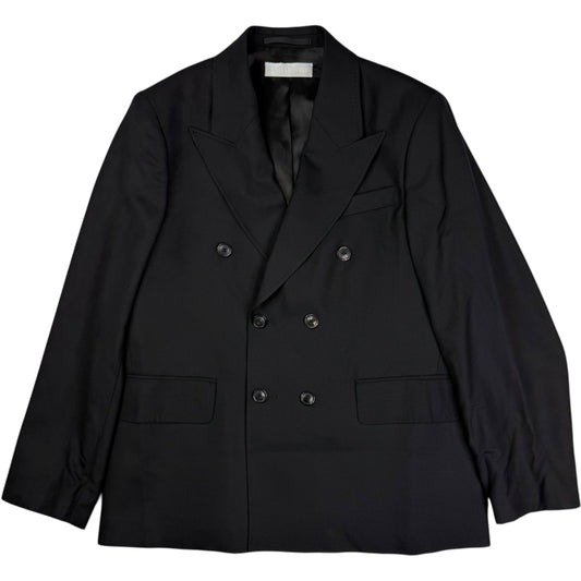 Unconstructed Double Breasted Blazer Black Panama Wool