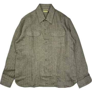 Two Pocket Overshirt Linen Herringbone Khaki Ecru