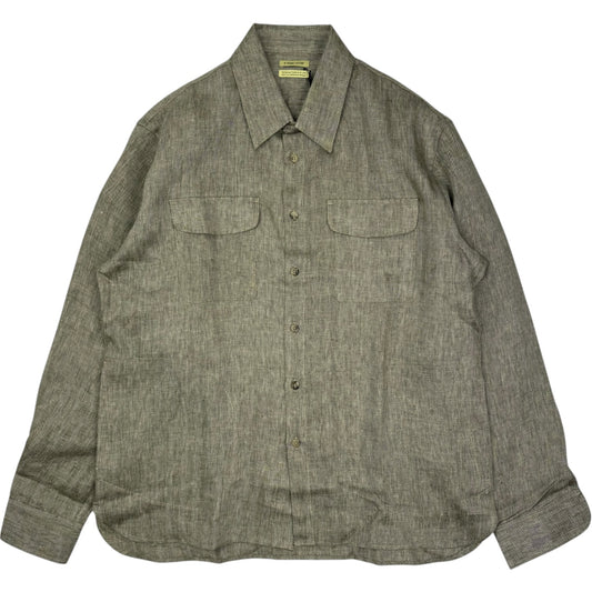Two Pocket Overshirt Linen Herringbone Khaki Ecru