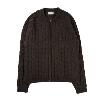 Editor Zip Sweater Brown Cable Knit