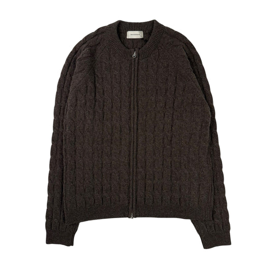 Editor Zip Sweater Brown Cable Knit
