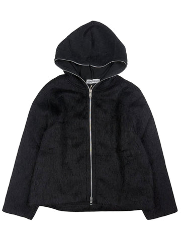 Full Zip Hood Black Hairy Wool