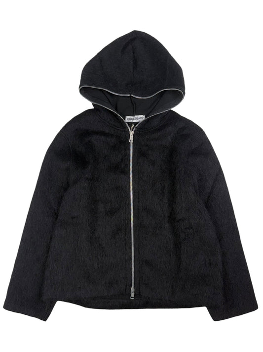 Full Zip Hood Black Hairy Wool